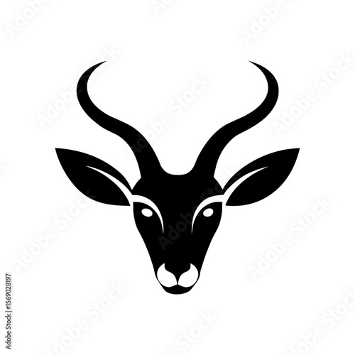 Minimalist saola antelope logo with twin horns in rare wildlife and eco brand concept