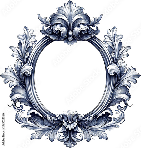 Elegant black floral frame with baroque-style ornament and vintage decorative swirls