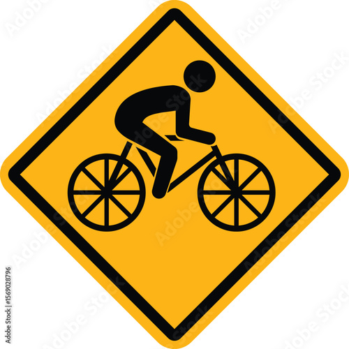 bike cycle sign yellow.  yellow and black sign with a man riding a bike. isolated on white background. Vector illustration