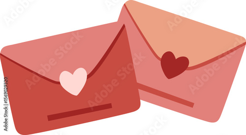 Pair of romantic love letters with heart seals. Flat illustration for Valentine's Day, anniversaries, or special messages.