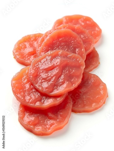 Fresh smoked pork slices cut out isolated transparent background