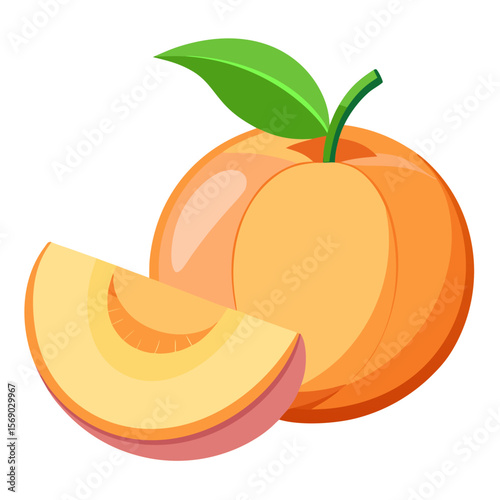 Vibrant Peach Close-Up on Transparent White Surface - Peach Halves and Whole Fruit on Transparent Background

