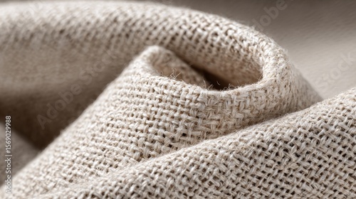 Organic cotton fabric with natural weave texture in beige colors. Sustainable materials concept