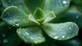 Morning dew drops on succulent plant leaves