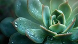 Morning dew drops on succulent plant leaves