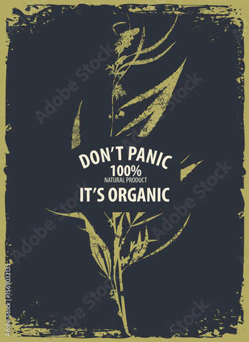 Eco vector banner or label for hemp CBD oil, medical marijuana with cannabis drawing and inscription. T-shirt design, tattoo. Fabric, print, logo. Smoking weed. No AI used