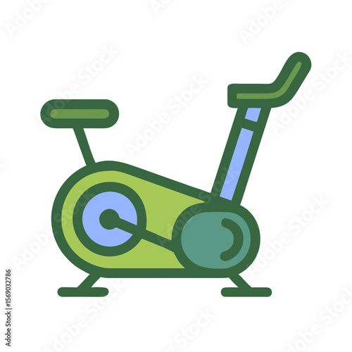 Stationary bike suited for fitness and wellbeing with a green design. Perfect for workout, health, exercise, gym, lifestyle concepts.