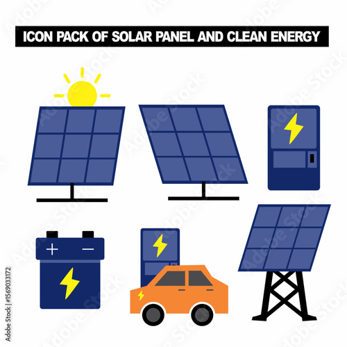Flat Vector Icon Pack of Solar Panel and Clean Energy Editable