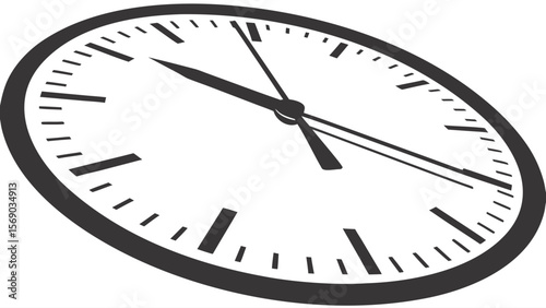 A stylized graphic illustration of a classic analog clock face with bold black hands indicating a specific time against a clean white background