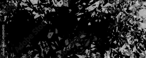 Abstract black shattered glass texture vector background featuring chaotic geometric fragments and dark sharp edges and broken crystal effect with a rough, edgy appearance.