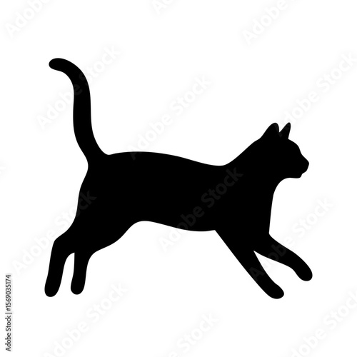 Cat Silhouette Jumping Isolated on White Background