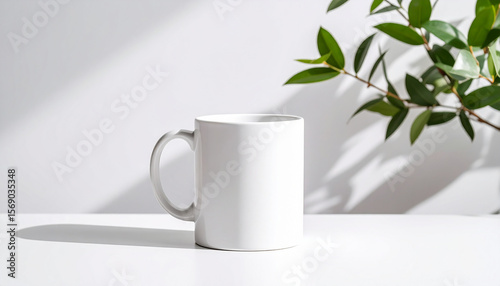 White blank coffee mug mockup on minimal background