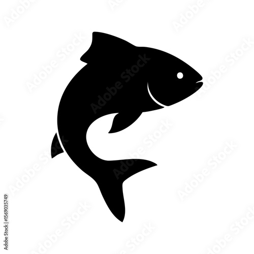 Fish Silhouette Turning Isolated on White Background
