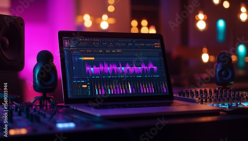 Recording Music, Laptop, Home Studio, Night