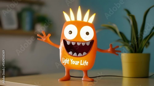 Bright orange character lamp spreading positivity and joy, designed to inspire creativity and happiness in any space at home or office