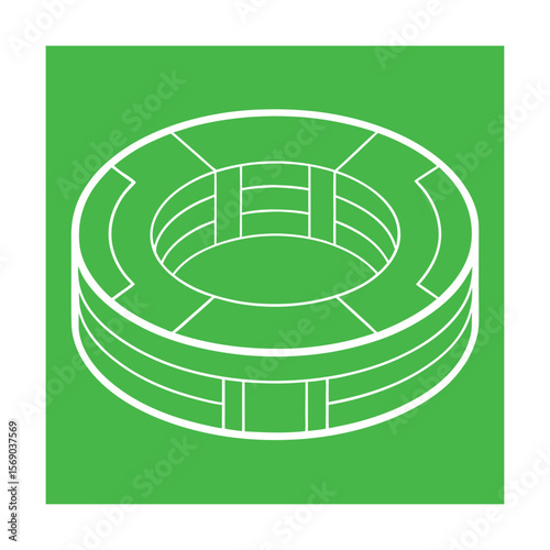 Flat Outline of Round Football Stadium Vector Design