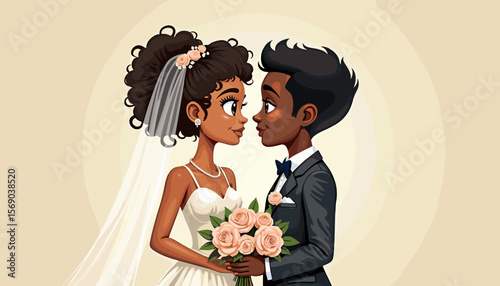 Wedding couple embracing with flowers against soft background
