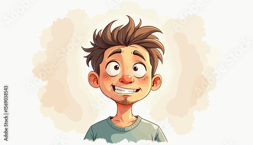 Smiling boy with messy hair showing happiness against soft background