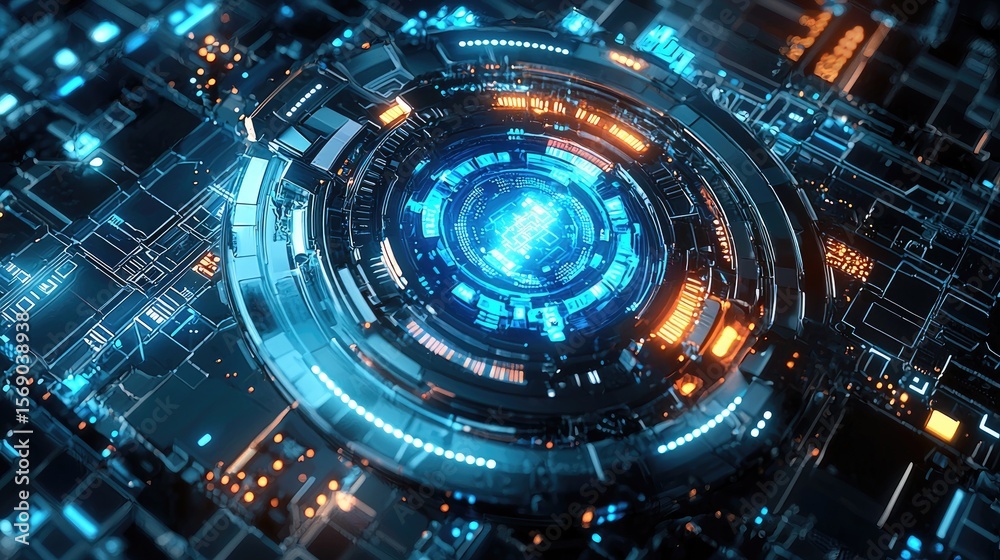 Close-up view of a futuristic circuit board design. Close-up view of a futuristic circuit board design.
