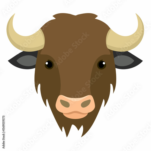 Portrait illustration of a cow and bull with horns in cartoon farm animal style