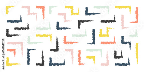 Chalk hand drawn corner elements, rectangular frames, text corners, quote frame, geometric pattern. Crayon marker lines, underlines, frames, grunge texture, doodle vector sketch illustration.
