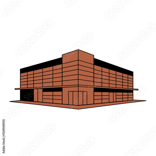 Modern brick building with large windows in minimalist style  