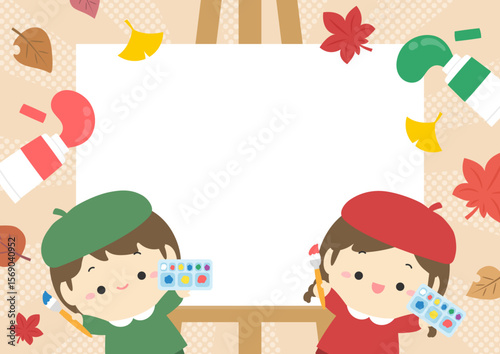 秋の背景、フレーム、芸術の秋と子供たちと秋の葉