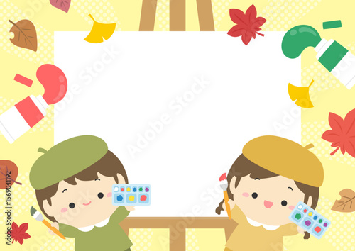 秋の背景、フレーム、芸術の秋と子供たち