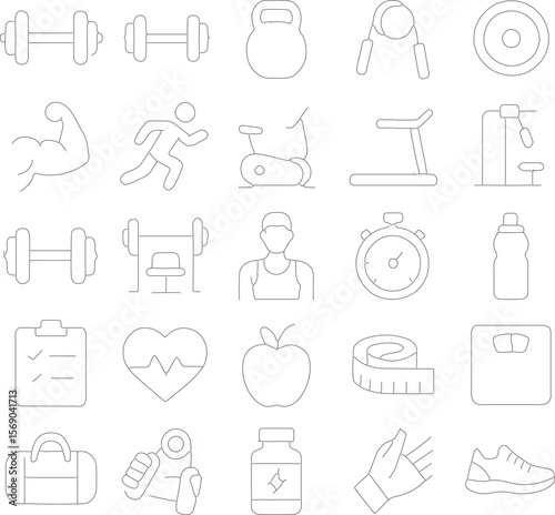 Fitness icons set for health and sports activities