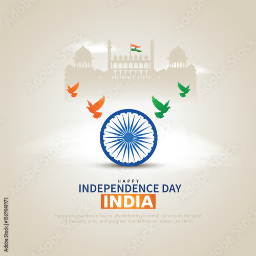 Happy 79th independence day of India. Ashoka chakra with Red Fort. Creative vector illustration design.