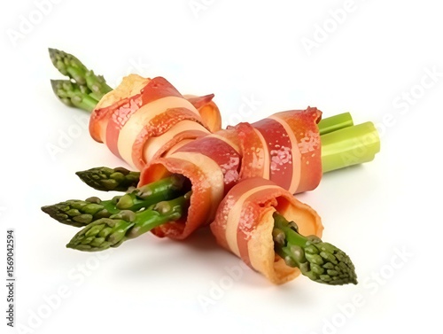 Bacon wrapped asparagus isolated on white background with clipping path