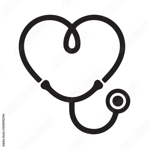 Black stethoscope forming a heart shape on white medical