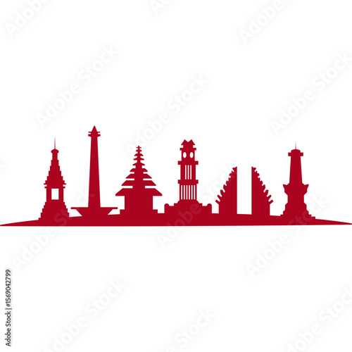 Indonesian Building Monuments Silhouette
