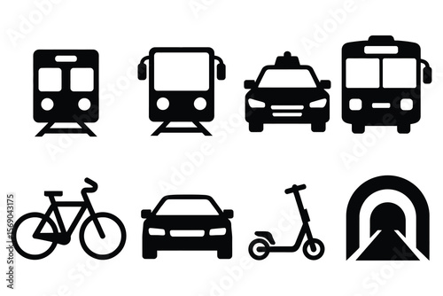 Transportation icons vehicles and tunnel train subway