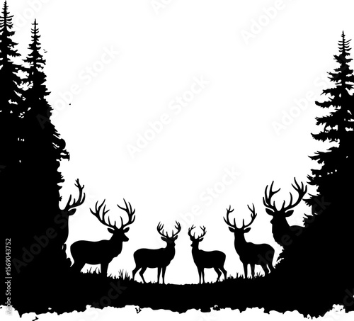 deer silhouettes, deer, animal, silhouette, vector, nature, reindeer, wild, stag, mammal, antler, wildlife, illustration, isolated, elk, forest, antlers, black, buck, cartoon, white, horn, animals, tr