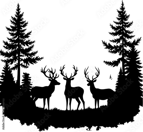 deer silhouettes, deer, animal, silhouette, vector, nature, reindeer, wild, stag, mammal, antler, wildlife, illustration, isolated, elk, forest, antlers, black, buck, cartoon, white, horn, animals, tr