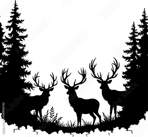 deer silhouettes, deer, animal, silhouette, vector, nature, reindeer, wild, stag, mammal, antler, wildlife, illustration, isolated, elk, forest, antlers, black, buck, cartoon, white, horn, animals, tr