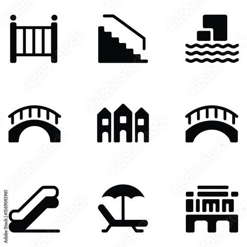 Various icons depicting outdoor and indoor structures and amenities