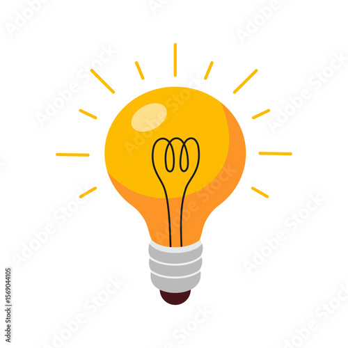 Burning light bulb surrounded by rays of light. Flame energy in a light bulb. Idea, education, knowledge concept.