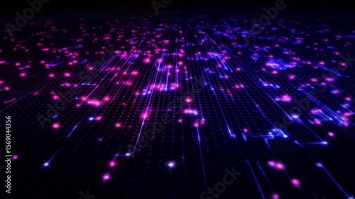 Abstract Digital Landscape: Neon Lights and Data Streams