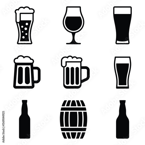 Beer glasses bottles and barrel beverage