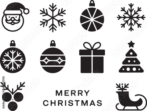 Christmas Icon Set Black Vector Collection

