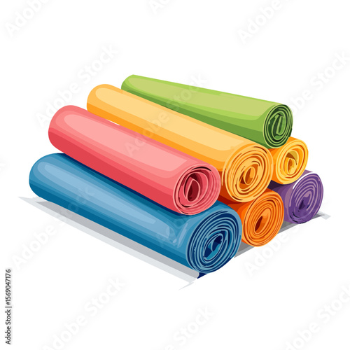 Colorful Rolled Yoga Mats Stacked Neatly for Fitness and Exercise Sessions