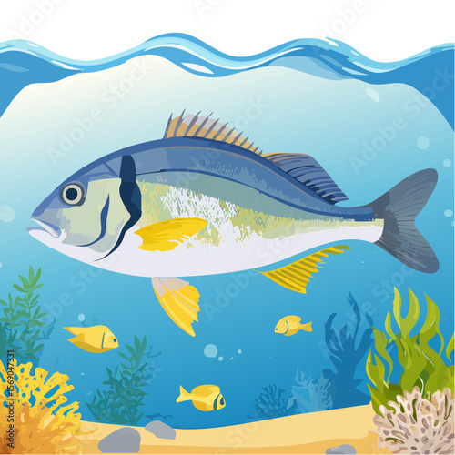 Underwater Scene with Gilthead Seabream Fish Illustration