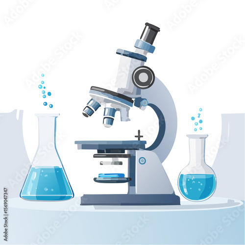 Microscope and Beakers SVG for Scientific Research and Laboratory Use