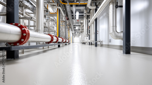 Modern Industrial Cleanroom with Extensive Piping and Polished Floors