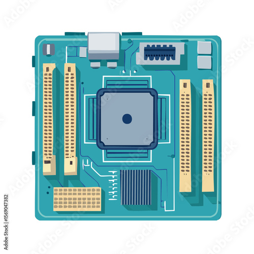 Motherboard Illustration: Detailed Circuit Board Vector Graphic
