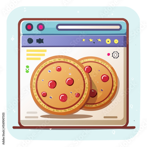 Illustration of browser window displaying two cherry cookies against a light blue background.