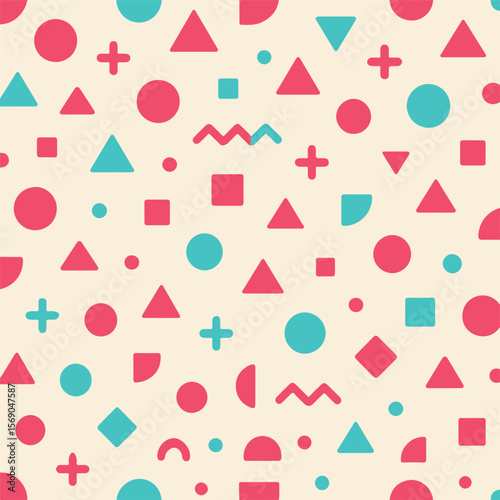 Playful geometric shapes pattern with retro vibe
