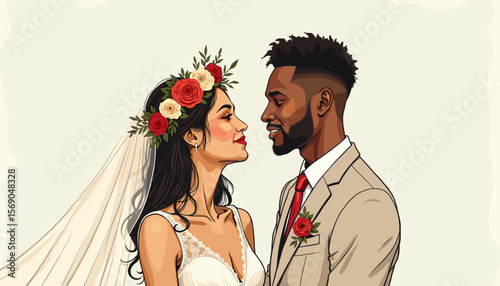 Couple in love gazing at each other against a neutral background